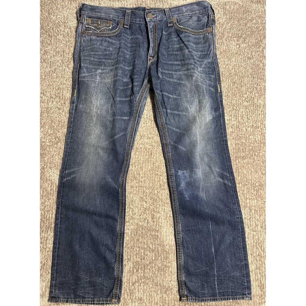 True Religion Jeans Men 42x34 Ricky Big QT Dark Wash Y2K Stitched Denim